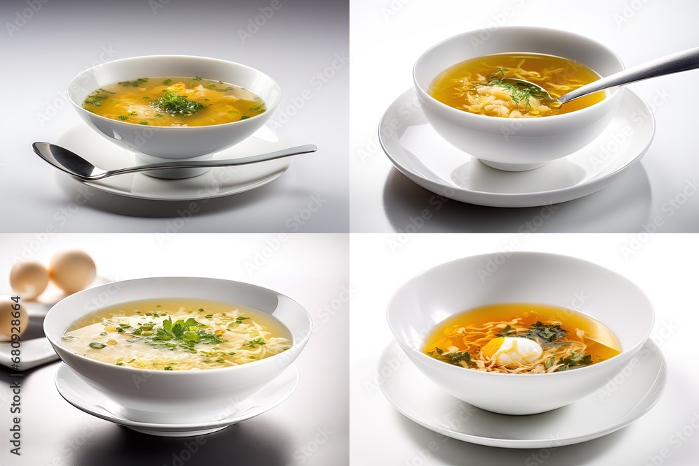 Egg Soup, Chicken Eggs Soup Bowl, Abstract Generative AI Illustration Egg Soup, Chicken Eggs Soup Bowl, Abstract Generative AI Illustration