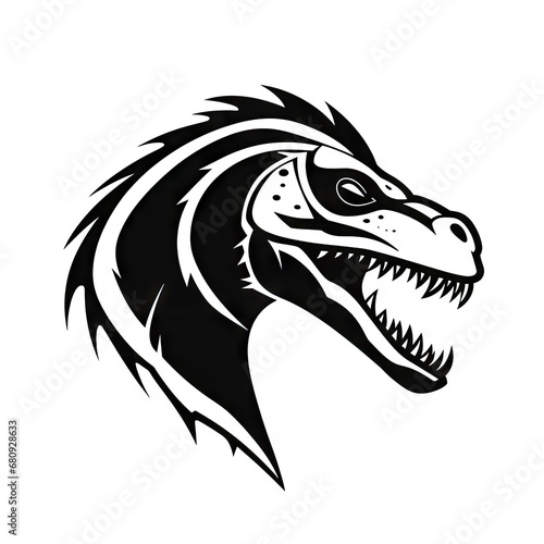 Dinosaur black icon on white background AI generative image