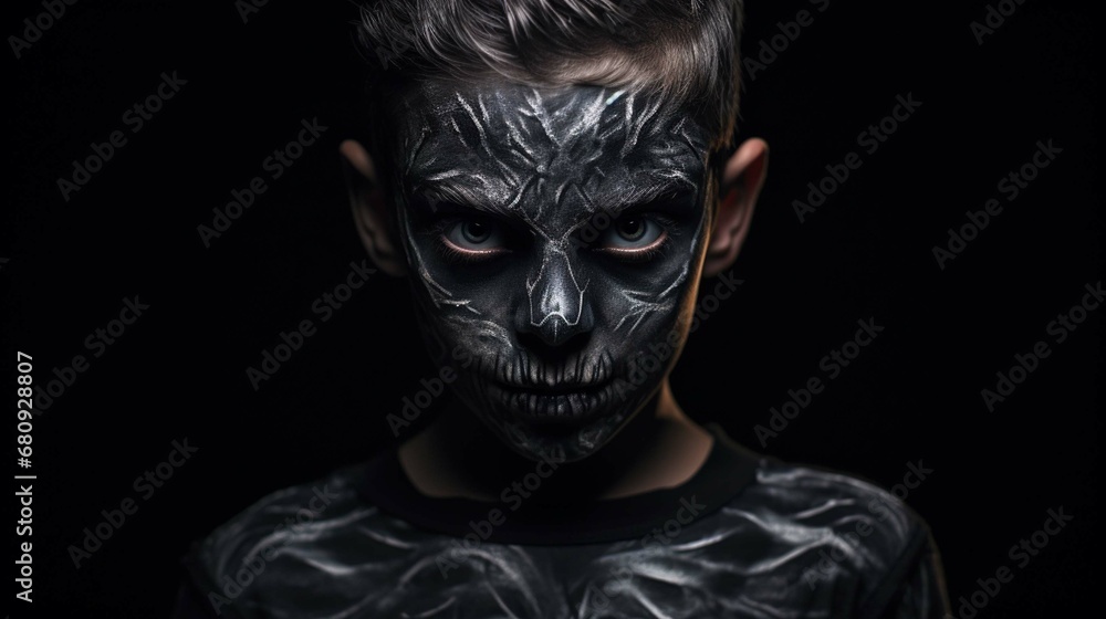 Boy make up as evil for halloween party. create using a generative ai tool 