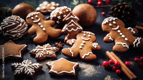 Christmas gingerbread man cookies and spices stock photo