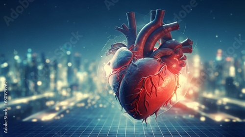 Human heart with cardiogram for medical heart health care background. create using a generative ai tool 