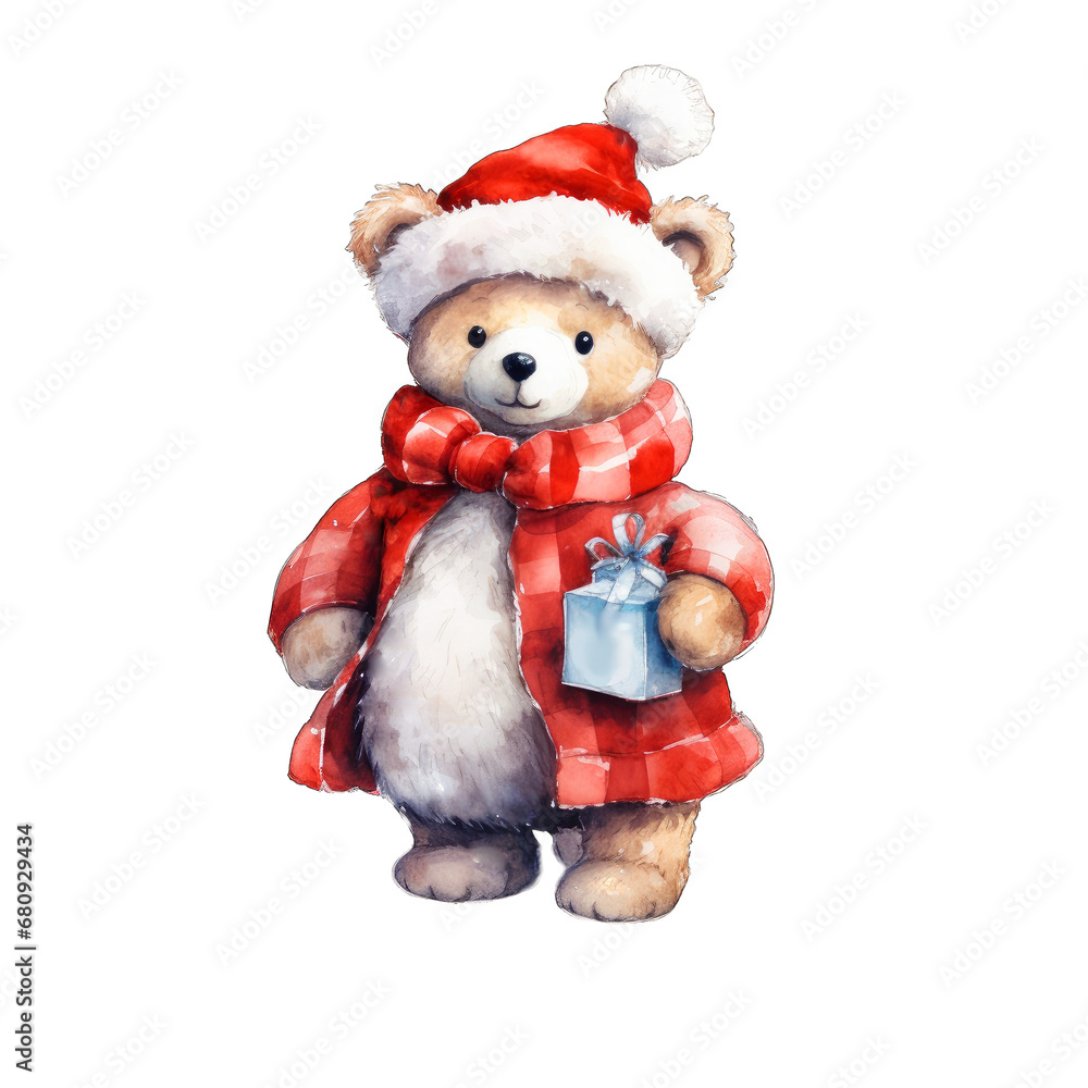 Cute watercolor teddy bear. Santa Claus teddy bear Cute watercolor teddy bear. Santa Claus teddy bear