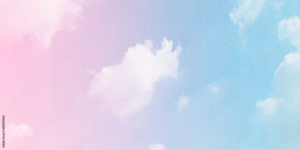 Pink and bule sky Vector background. Blue sky and cloud. Pink sky background with white clouds. Abstract wallpaper in vector.