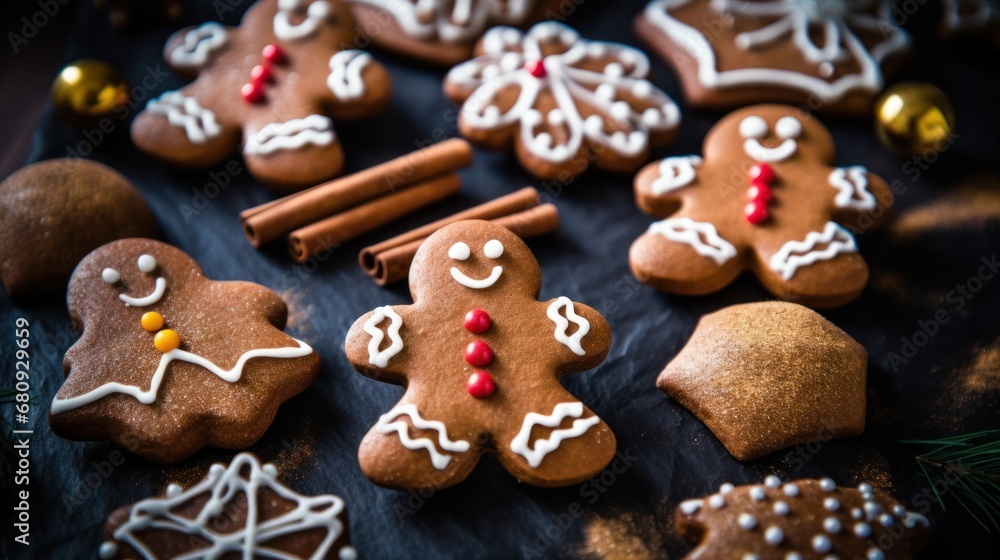Christmas gingerbread man cookies and spices stock photo