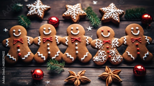 Christmas gingerbread man cookies and spices stock photo