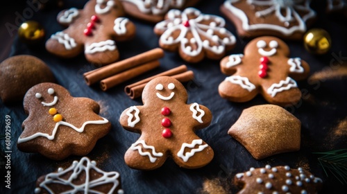 Christmas gingerbread man cookies and spices stock photo