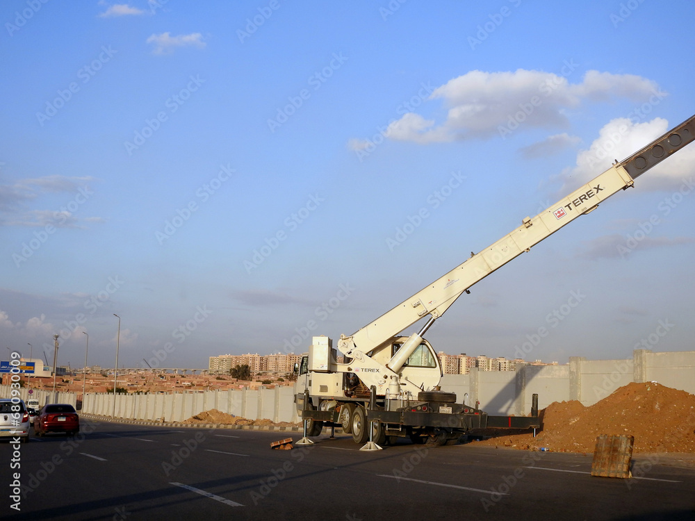 Cairo, Egypt, November 14 2023 A mobile crane at a construction site