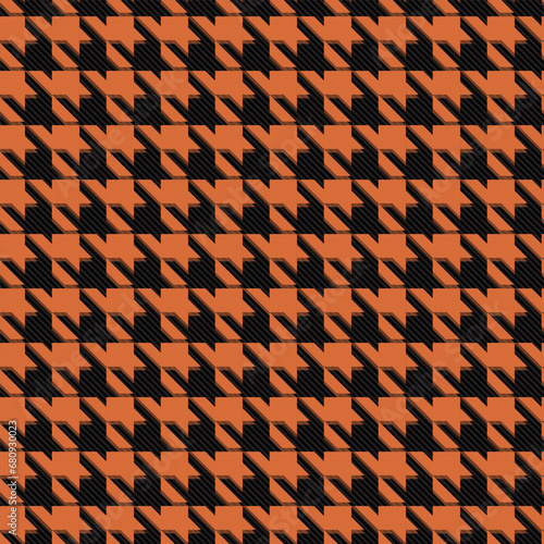 Abstract check plaid pattern in black and orange collection. Seamless tartan herringbone mix hounds tooth drop shadows