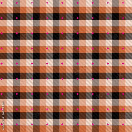 Lumberjack plaid check seamless pattern in black and orange collection. Scottish seamless tartan classic line grid for textile 