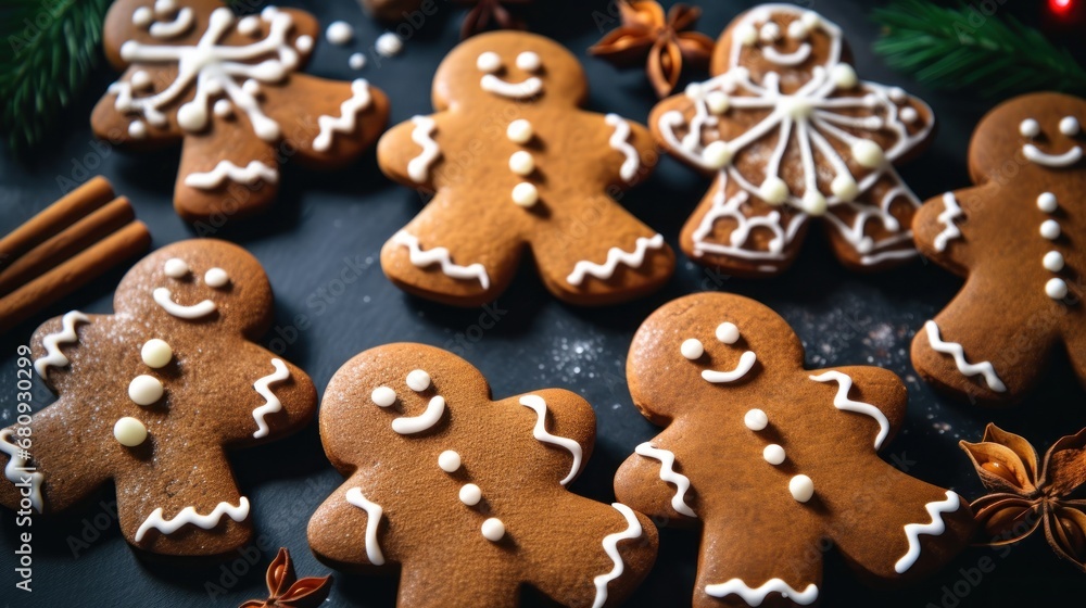 Fototapeta premium Christmas gingerbread man cookies and spices stock photo