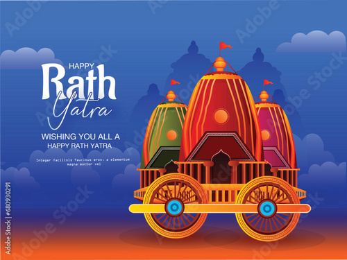 Happy Rath Yatra holiday background celebration for Lord Jagannath, Balabhadra and Subhadra.Vector illustration