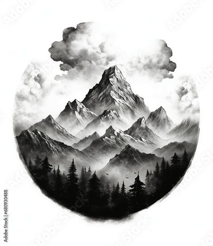 a black and white mountain logo