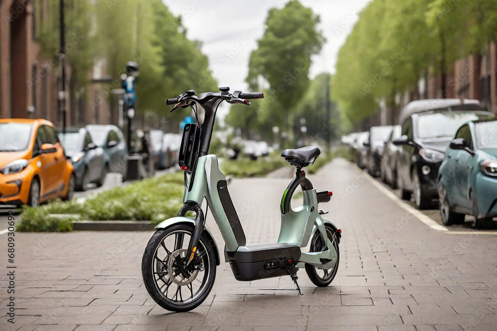 Electric scooter in the city. The concept of ecological transport.