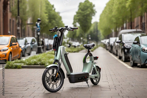 Electric scooter in the city. The concept of ecological transport.