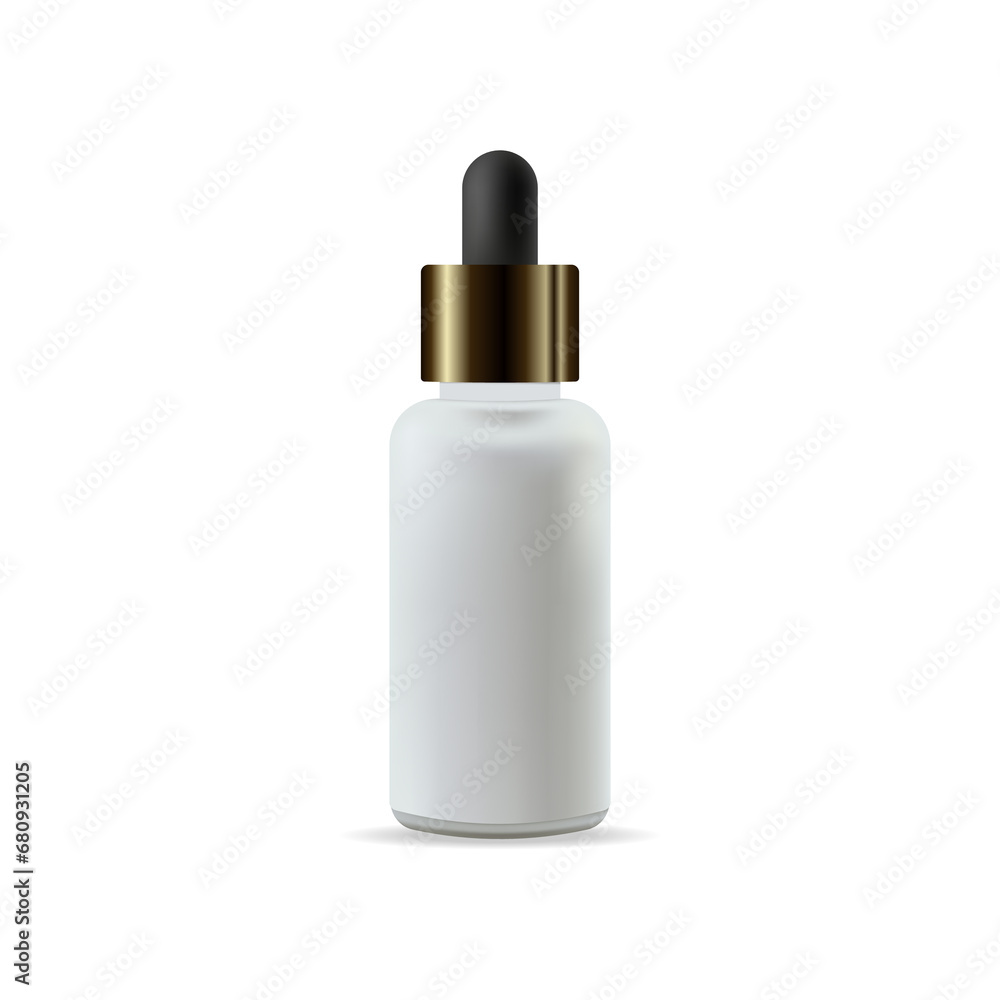 A dropper bottle with a mock-up of a brown lid is isolated on a white background. A dropper bottle with a mock-up of a brown lid is isolated on a white background.