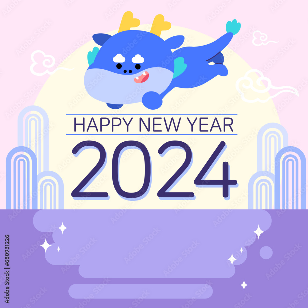 Fototapeta premium 2024 NEW YEAR with Blue Dragon