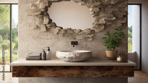 Minimalistic bathroom featuring a natural stone