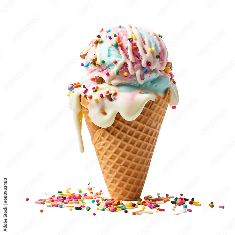 Ice cream scoop on waffle cone on transparent background cutout, PNG file Ice cream scoop on waffle cone on transparent background cutout, PNG file