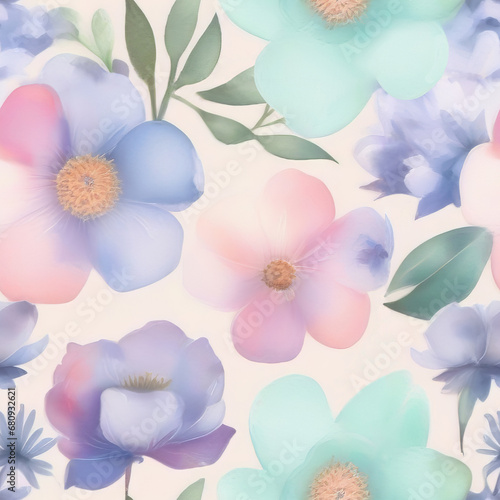 Seamless pattern with delicate pink and blue flowers on a white light background in a watercolor style for your design of packaging  wrapper  scrapbooking.