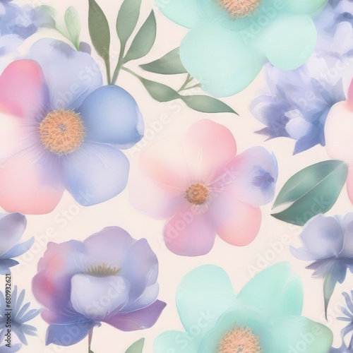 Seamless pattern with delicate pink and blue flowers on a white light background in a watercolor style for your design of packaging, wrapper, scrapbooking.