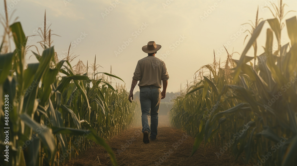 A farmer in a field of corn A farmer in a field of corn