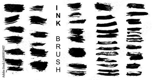 Big vector set of flat paint brush high detail strokes