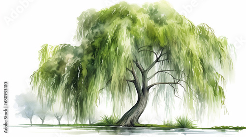 Obraz na płótnie A watercolor painting of a willow tree in clipart style w salonie