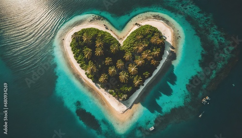  heart shape tropical island from above