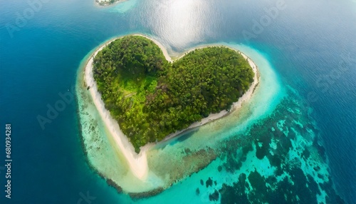  heart shape tropical island from above