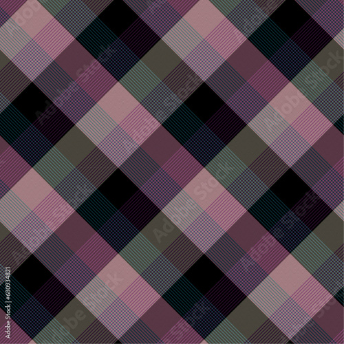 Colorful Violet (Deep Purple) , Black Lumberjack Plaid Seamless Pattern, Buffalo Diagonal gingham Check Tartan Vector Pixel wtih herringbone