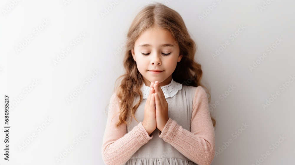 Hopeful Child Praying: Emotional Image on whiteBackground Hopeful Child Praying: Emotional Image on whiteBackground