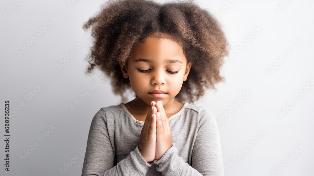 Hopeful Child Praying: Emotional Image on whiteBackground Hopeful Child Praying: Emotional Image on whiteBackground