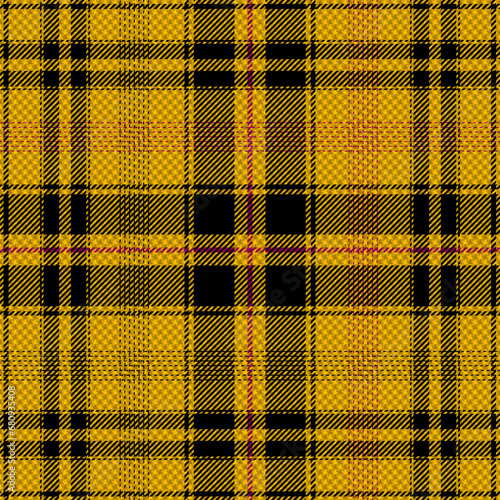 Diagonal gingham plaid seamless pattern. Yellow and Black with herringbone background texture. Checkered tweed plaid repeating wallpaper