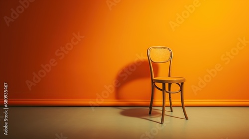 Yellow armchair on orange background. Minimalistic design. 3d render photo