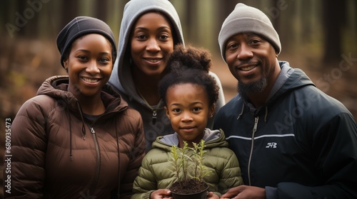 family planting trees