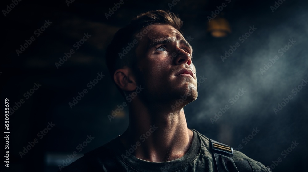 Determined Soldier in Dramatic Lighting

