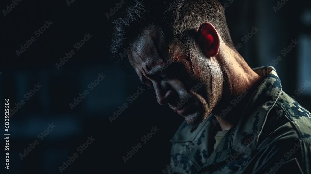 Determined Soldier in Dramatic Lighting

