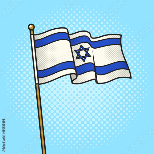 Flag of Israel pinup pop art retro hand drawn vector illustration. Comic book style imitation.