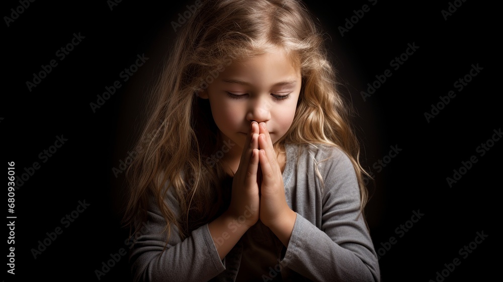 Child's Innocent Prayer: Little Girl with Hands Folded Child's Innocent Prayer: Little Girl with Hands Folded