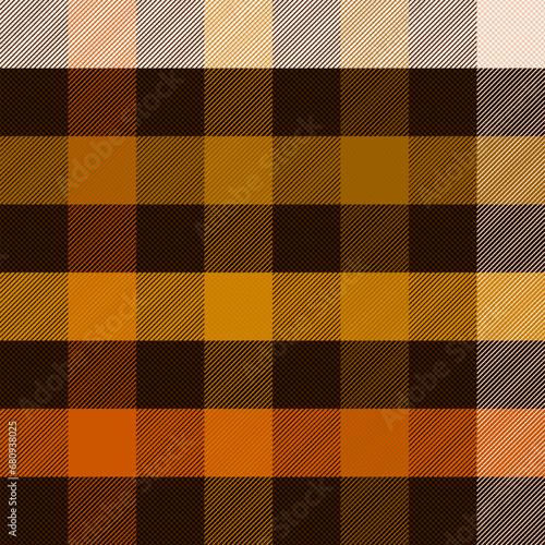 Abstract check plaid pattern in black, orange, burnt orange. Seamless bright herringbone tartan buffalo check
