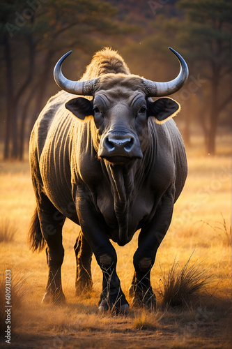 Oil painting of a Cape Buffalo. Big five African animals.