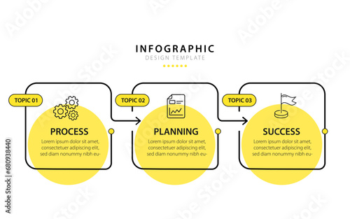 Timeline Creator infographic template. 3 Step timeline journey, calendar Flat simple infographics yellow design template. presentation graph. Business concept with 3 options, vector illustration.