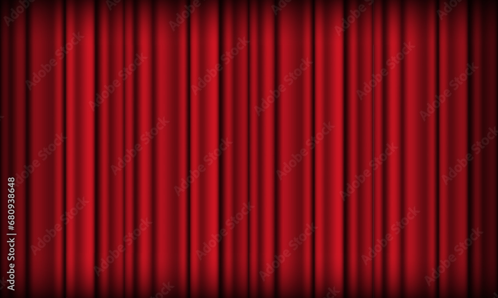 Red curtain background. Theatrical drapes. Red fabric. Wavy silk background. Red curtain background. Theatrical drapes. Red fabric. Wavy silk background.