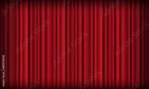 Red curtain background. Theatrical drapes. Red fabric. Wavy silk background.
