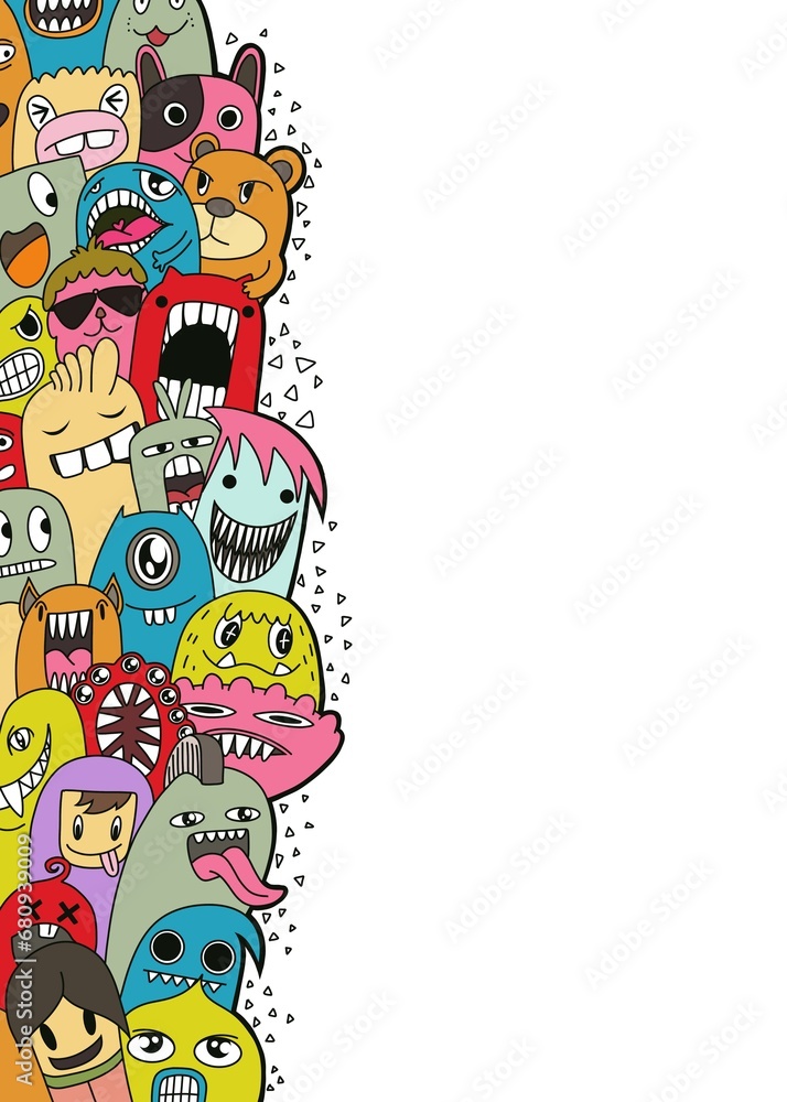 Hand-drawn illustrations, monsters doodle, Hand Drawn cartoon monster illustration,Cartoon crowd doodle hand-drawn Doodle style. Hand-drawn illustrations, monsters doodle, Hand Drawn cartoon monster illustration,Cartoon crowd doodle hand-drawn Doodle style.