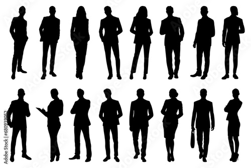 Group of standing business people.Silhouettes of men and women.Vector illustration,isolated on white background. photo