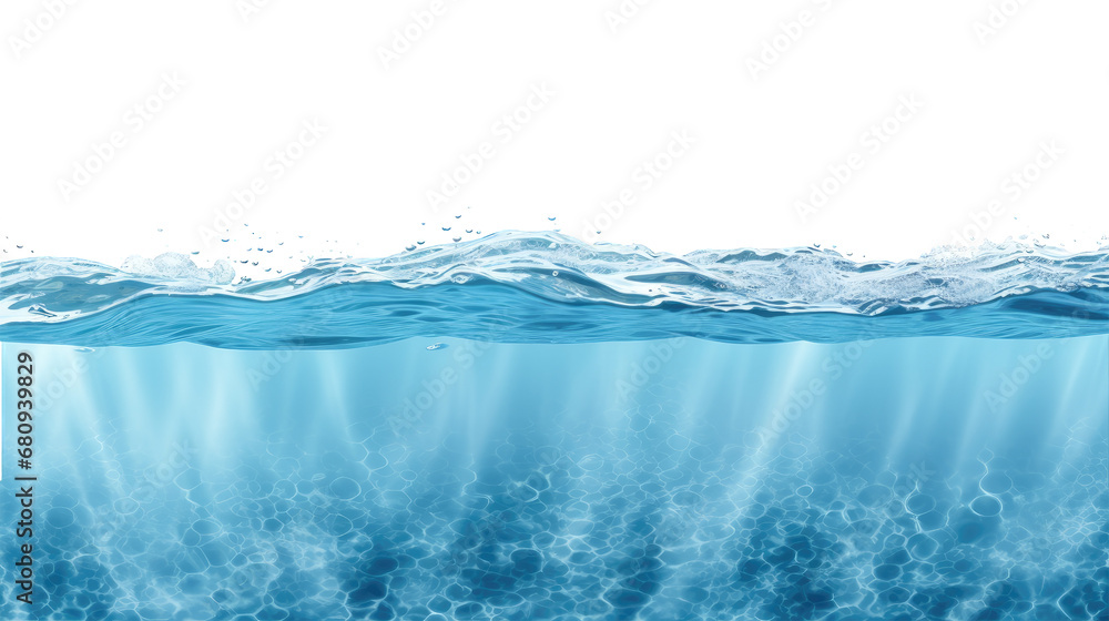 Water wave  underwater  blue  ocean isolated on cutout PNG transparent background - obrazy, fototapety, plakaty 