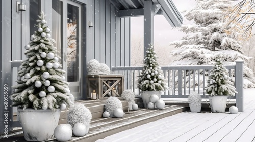 3d rendering of christmas holiday decorations in front of the door