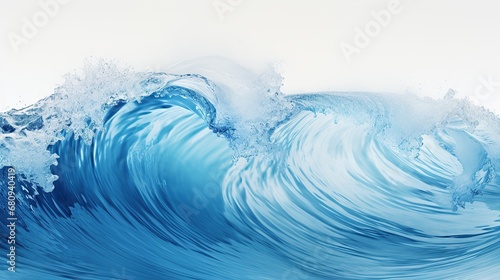 Blue sea wave with white foam isolated on white. Blue wave as a product background.