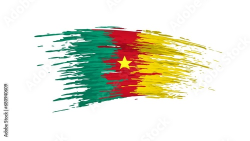 Cameroon flag animation. Brush painted cameroonian flag on a white background. Brush strokes, grunge. Cameroon state patriotic national banner template. Animated design element, seamless loop photo